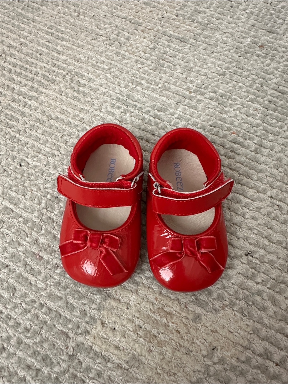 Robeez Red Mary Jane Baby Shoes with Velvet Bow Accent